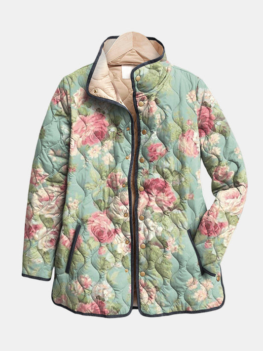 Carys | Retro Floral Patterned Quilted Jacket