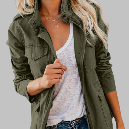 OLGA™ - Vintage Zip Up Button Military Jacket