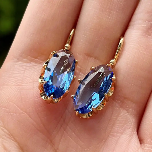 Golden Blue Bloom Gold Earrings