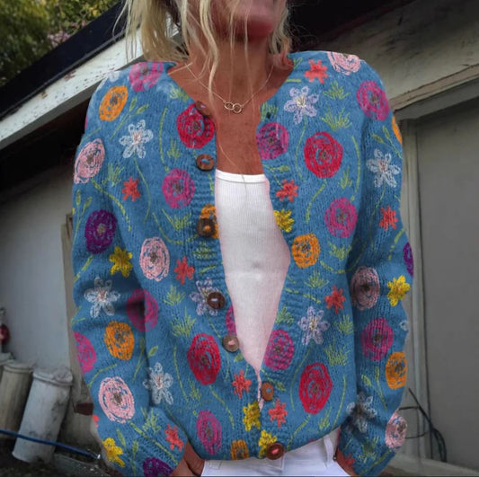 Tilda | Elegant blue cardigan with floral pattern for a chic and feminine look